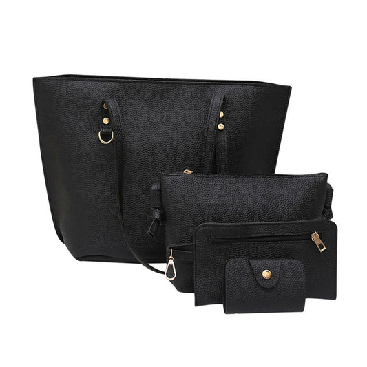 4Pcs Litchi Pattern PU Handbag Women's Luxury Handbags